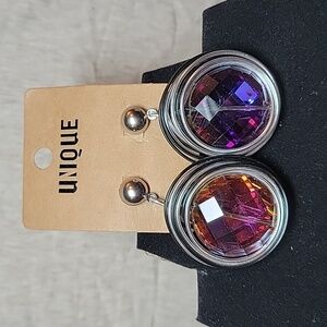 Silver Tone Pierced Earrings with Prism Accents